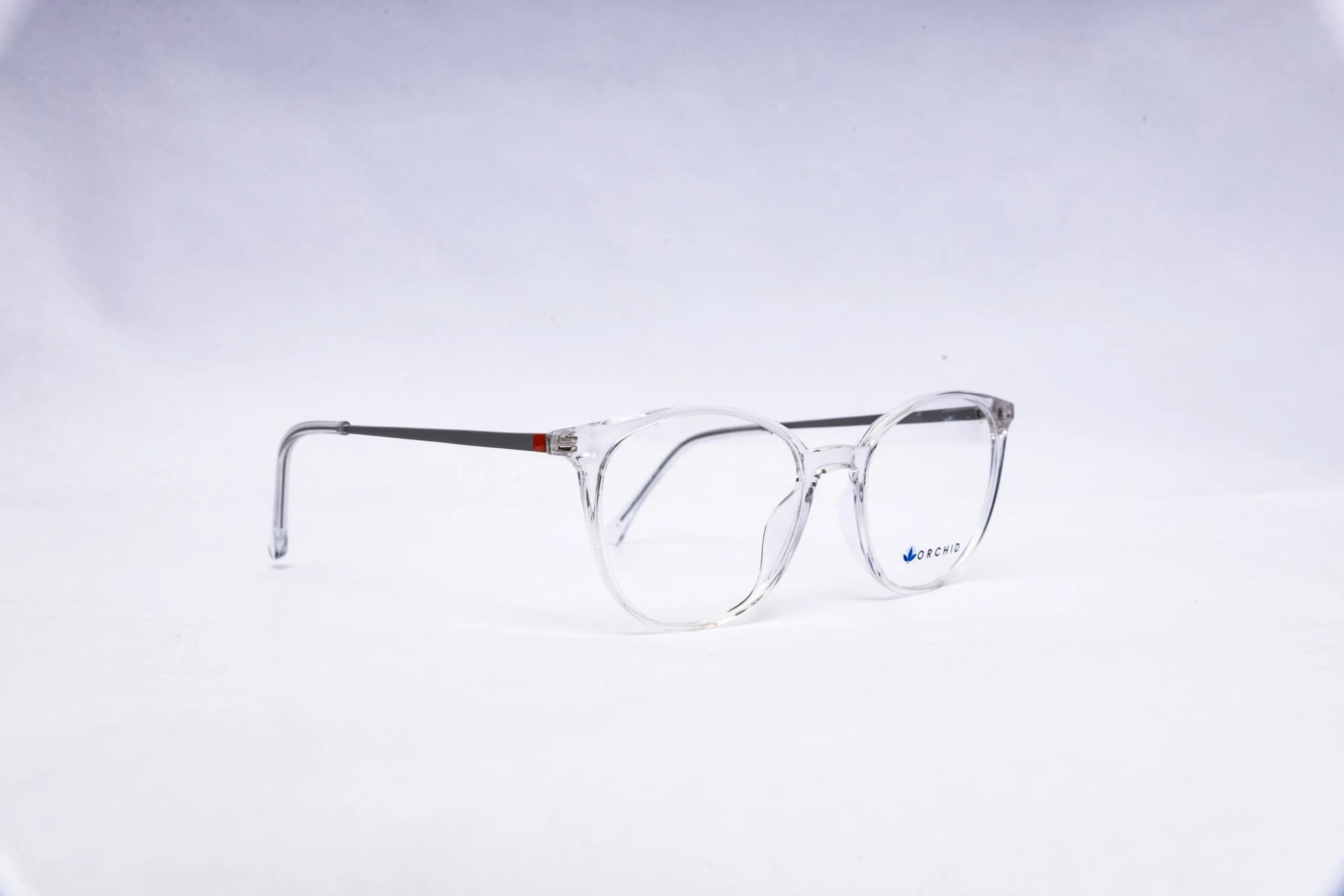 Orchid clear square eyeglasses with transparent full rim frame angled view