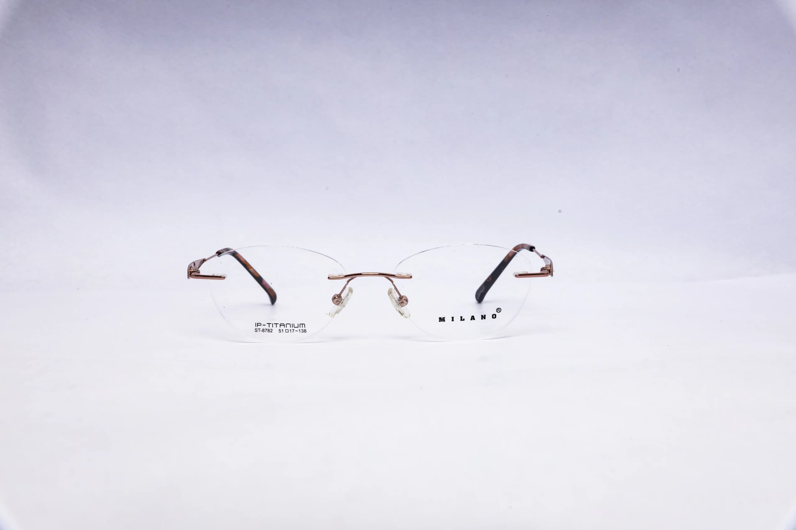Milano Rimless Cat Eye Gold Titanium Eyeglasses - front view