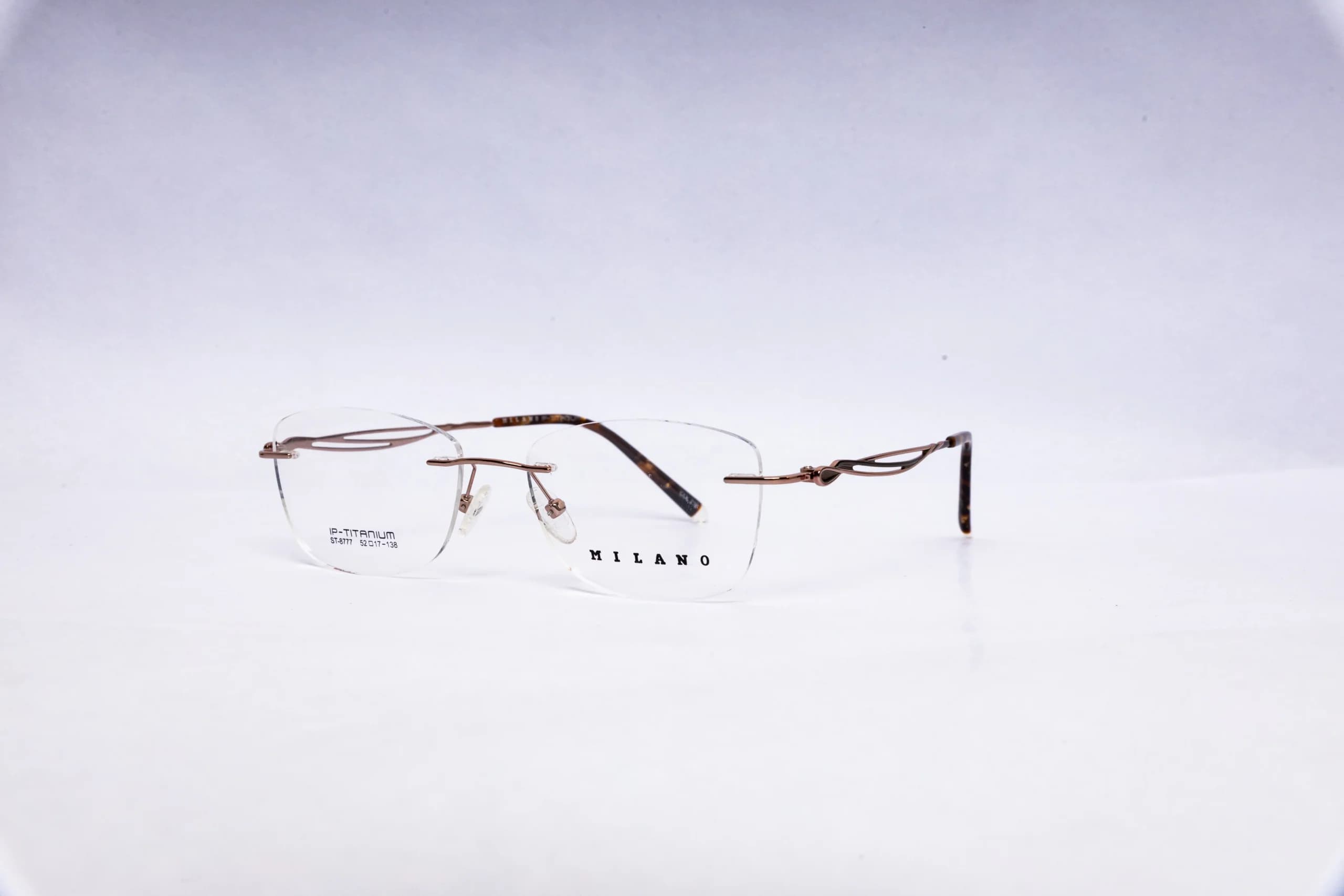 Milano Rimless Square Rose Gold Titanium Eyeglasses - front view